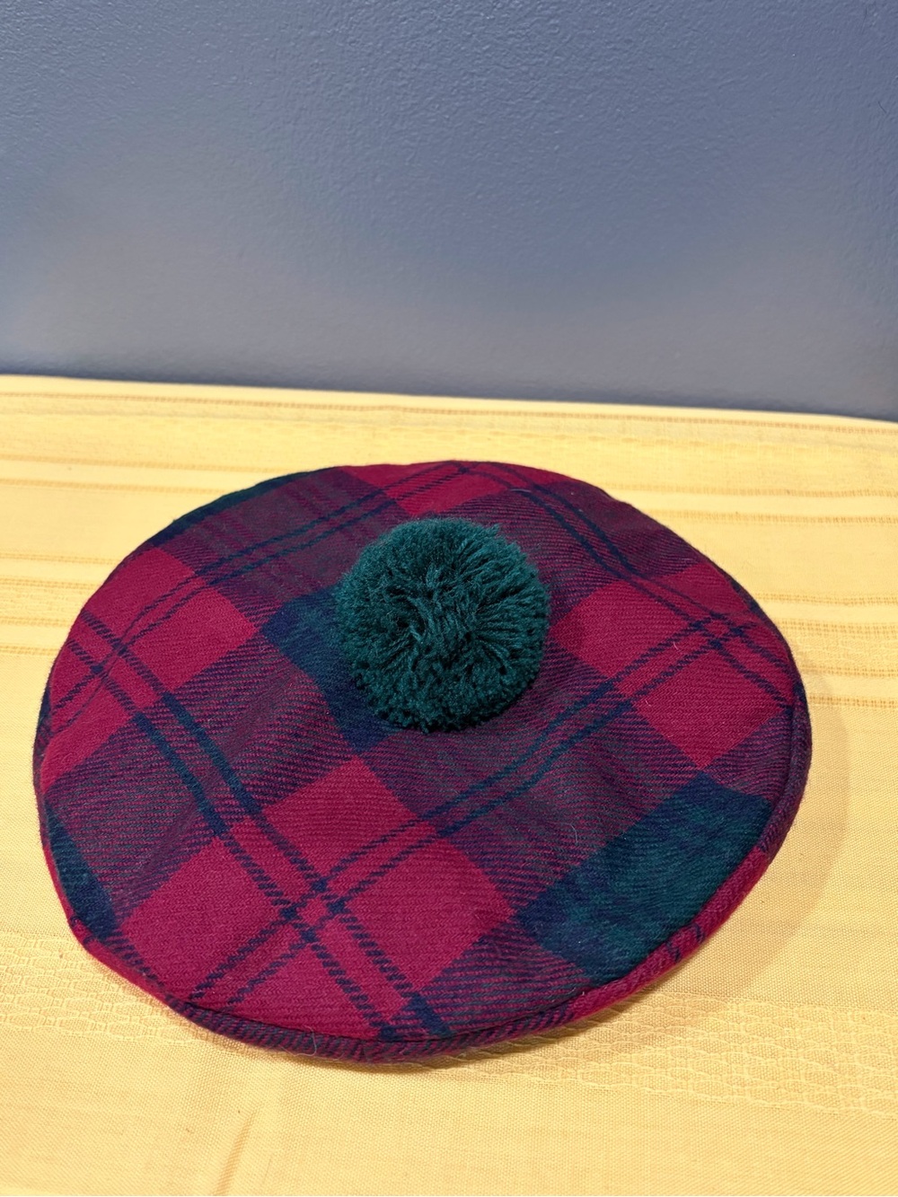 Vintage Made in Scotland Wool Tartan Tam Hat Plaid Beret Cap Adults M